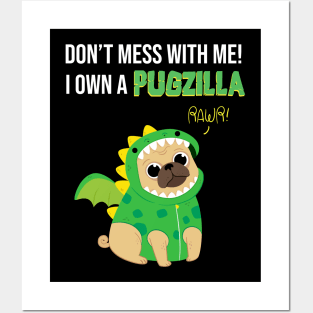 Pug dog PUGZILLA funny design Posters and Art